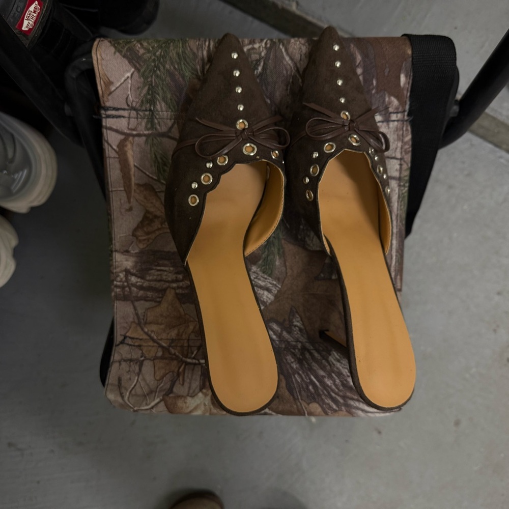 Brown Women's Shoes with Studded Design